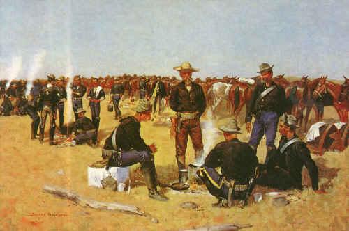Frederick Remington A Cavalryman's Breakfast on the Plains oil painting picture